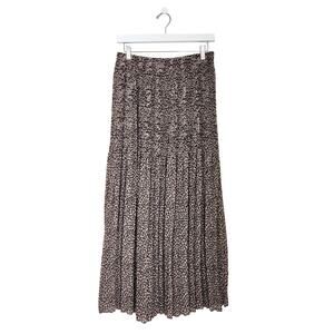 Vintage 90s Allison Taylor Brown Animal Print Pleated Midi Skirt L